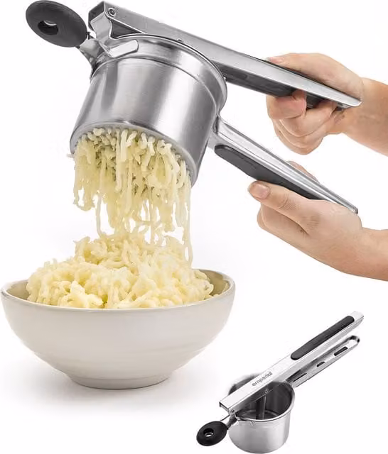 Emperial Potato Ricer with Ergonomic Soft Grip, Stainless Steel and Silicone, Silver – 1