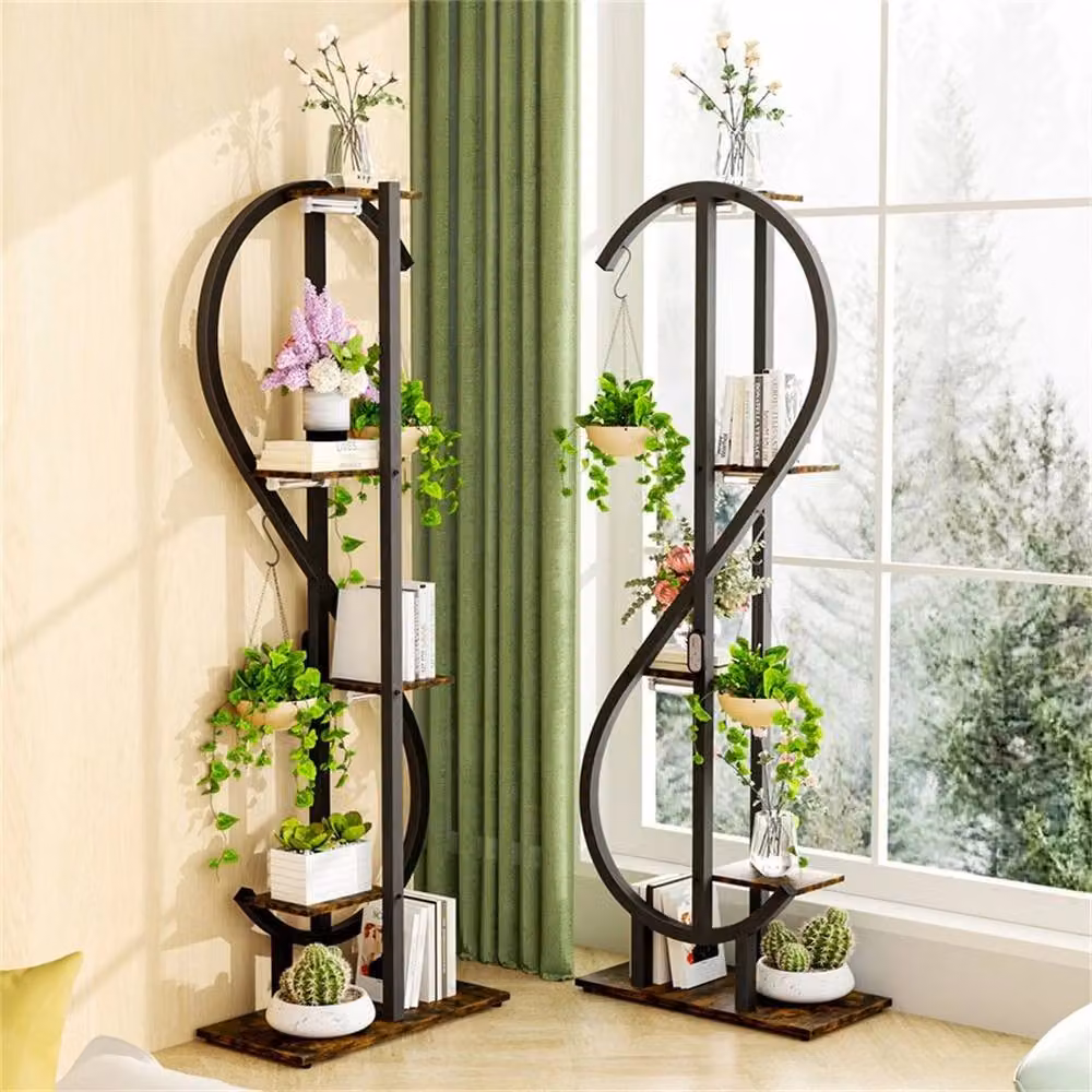 NESTLUNE Modern Metal Plant Stand with Integrated LED Grow Lights in Black, W/D/H: 55 x 26 x 123 cm – 3