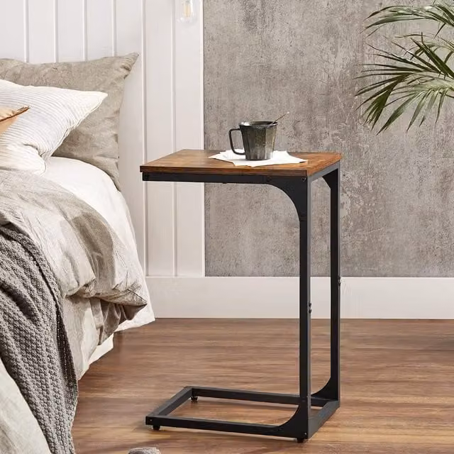 VASAGLE C-Shaped Side Table and Bedside Table in Rustic Brown