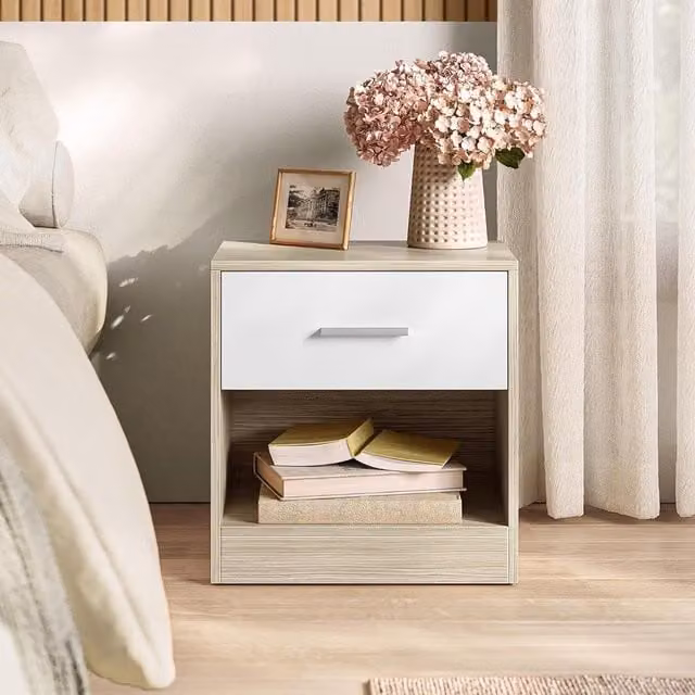 VASAGLE Bedside Table with Drawer and Open Compartment in Beige – 1