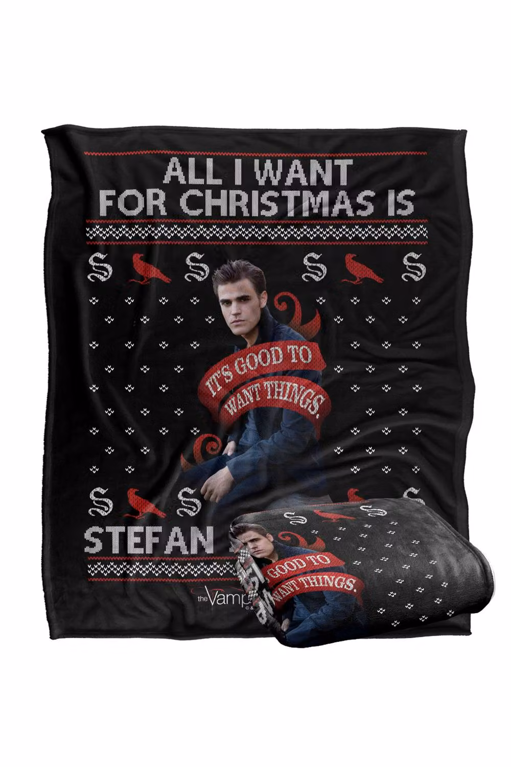 LOGOVISION The Vampire Diaries All I Want For Christmas Is Stefan Salvatore Super Soft Silky Touch Fleece Throw Blanket, W: 152 cm, D: 127 cm, Multicolour – 7