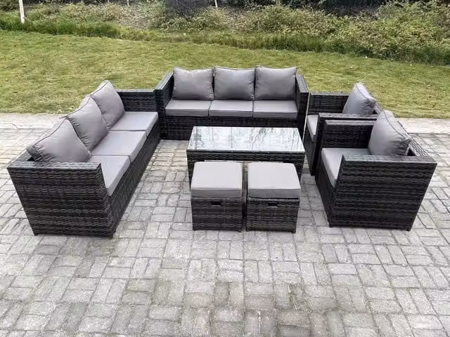 Fimous Outdoor Rattan Garden Furniture Lounge Sofa Set with 2 Armchairs in Dark Grey