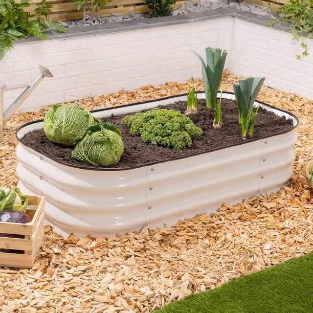 Christow Raised Garden Bed in Beige or White, Galvanised Steel