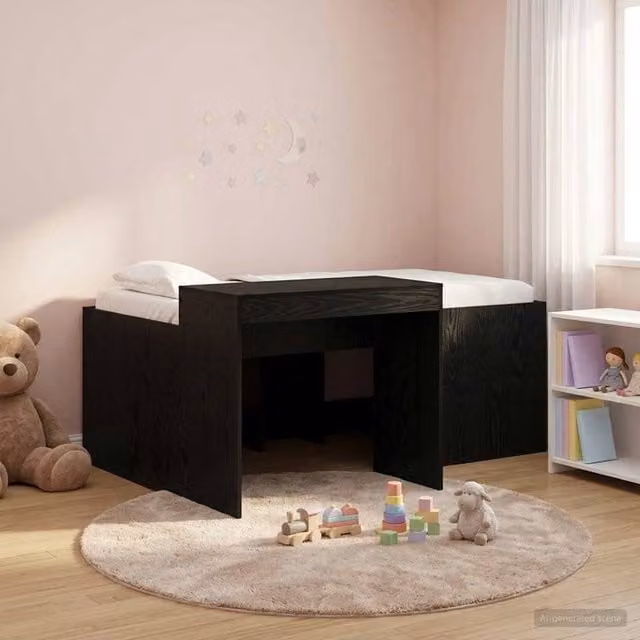 Berkfield Home Kids High Bed Frame with Desk, Black, W/D/H: 160 x 80 x 80 cm – 1
