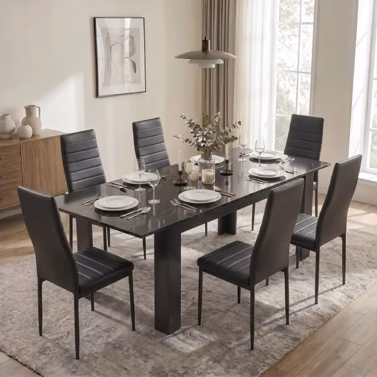 DHS Milo Extendable 6 Seater Dining Table and Chairs Set in Black Marble Effect