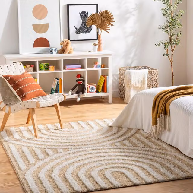 Livabliss Rodos Soft Plush Pile Rug in Orange and Beige, W: 160 cm, D: 215 cm