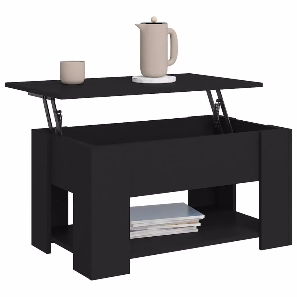 Berkfield Home Modern Black Rectangular Coffee Table with Lift Mechanism, W/D/H: 79 x 49 x 41 cm – 3