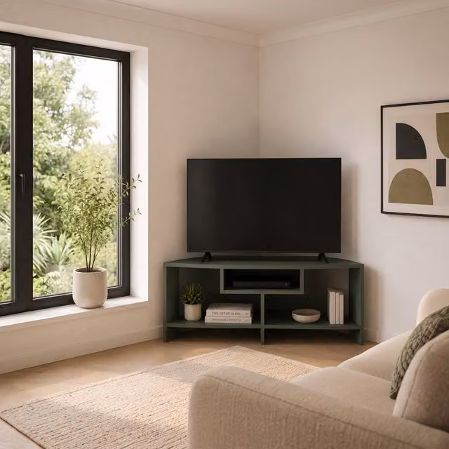 Decorotika Maldives Modern Corner TV Unit in Silva Green