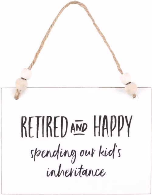 KDMK Retired & Happy White Wooden Hanging Sign