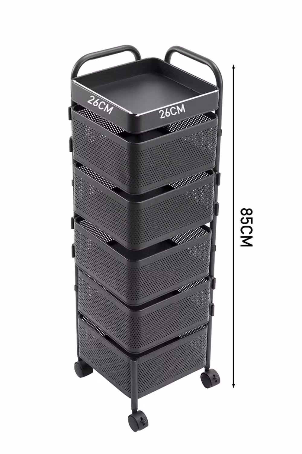 Living and Home 6-Tier Rotating Metal Storage Rack Trolley Cart in Matt Black – 3