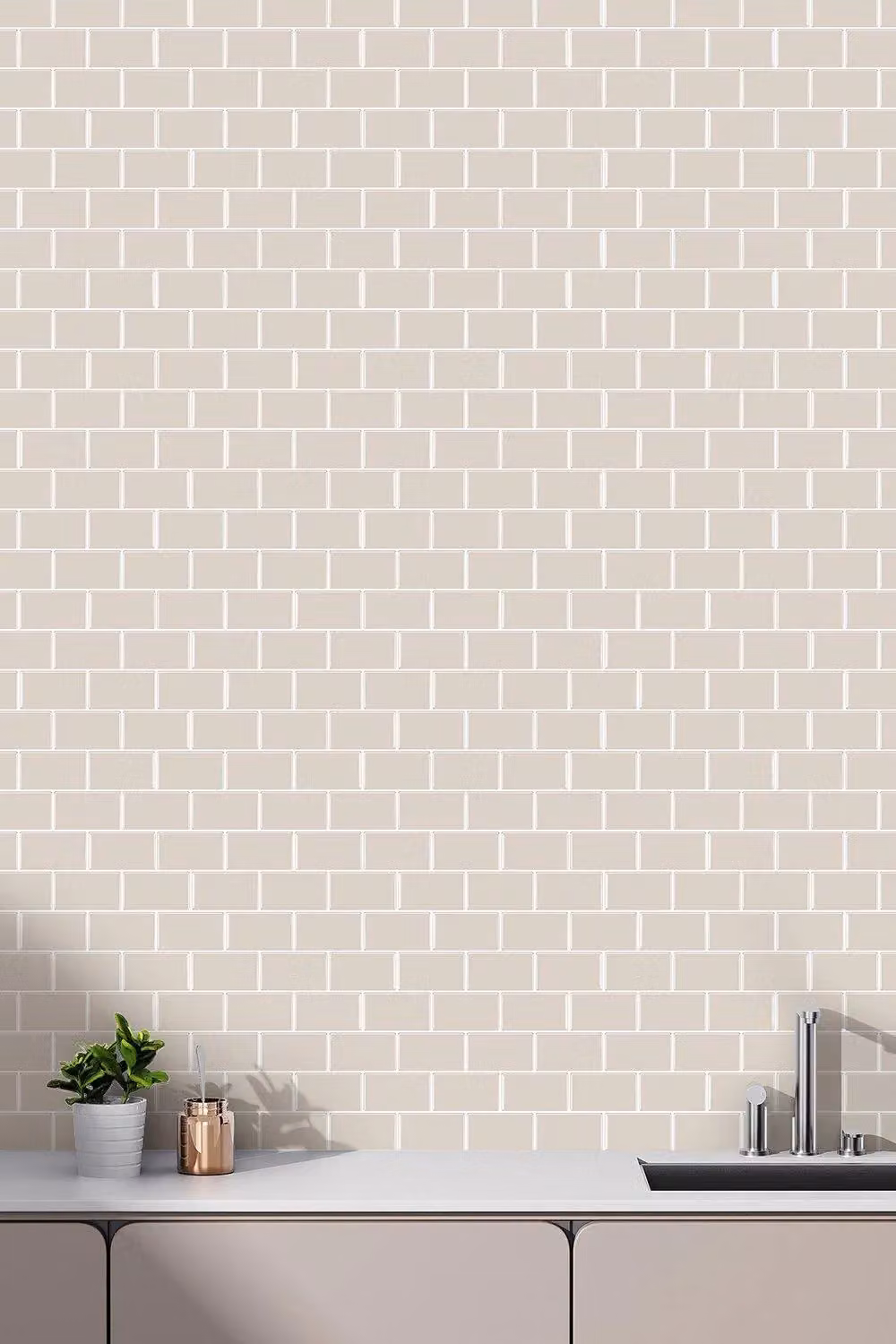 H&O Direct 10-Piece Beige Waterproof Heat Resistant Tile-Look Rectangle Wall Stickers (W: 30.5 cm, H: 30.5 cm) – 2