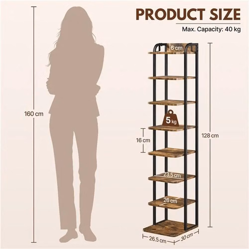 KORVIXA 8-Layer Rustic Vintage Freestanding Shoe Rack in Brown – 2