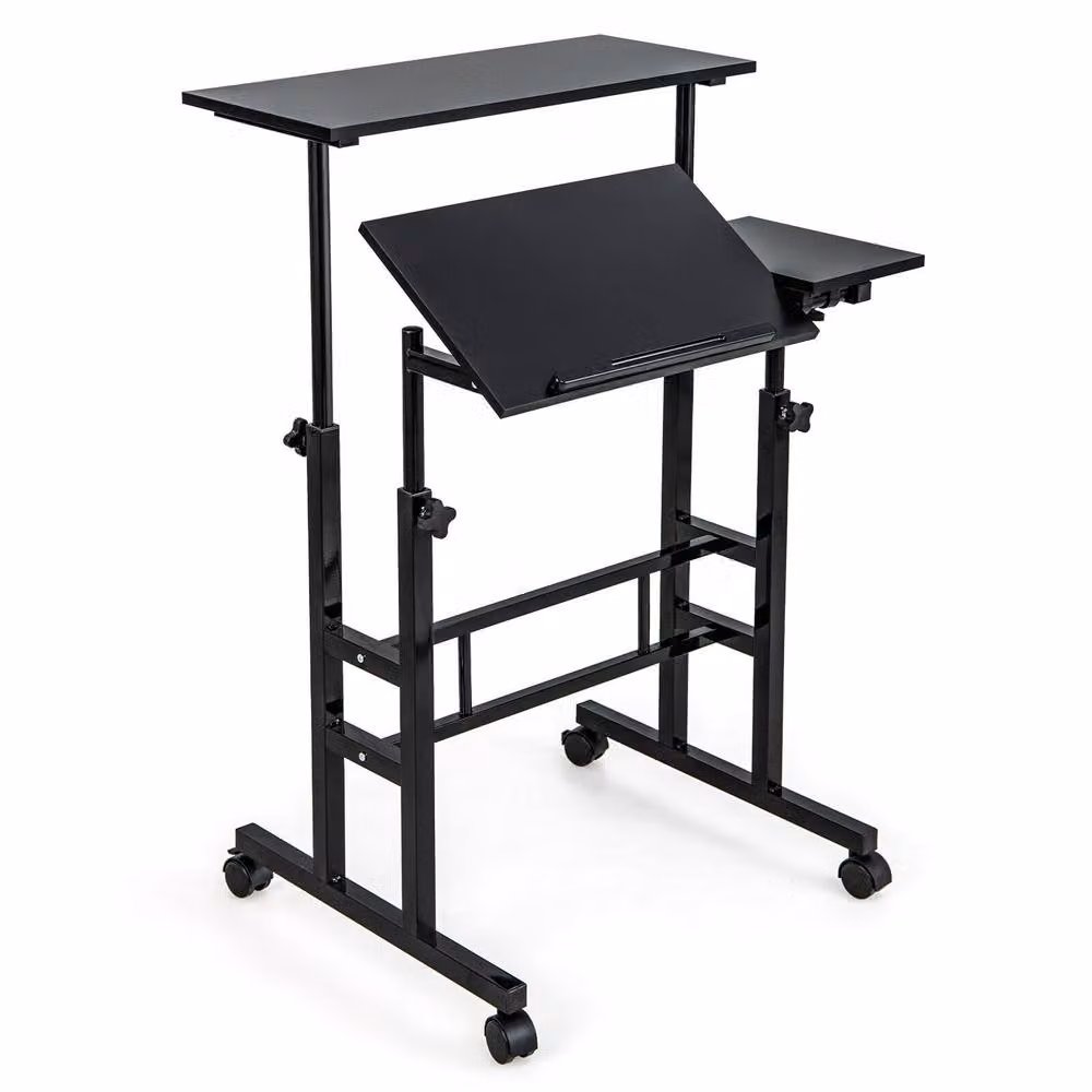Gymax Height Adjustable Rolling Standing Desk and Laptop Workstation in Black – 4