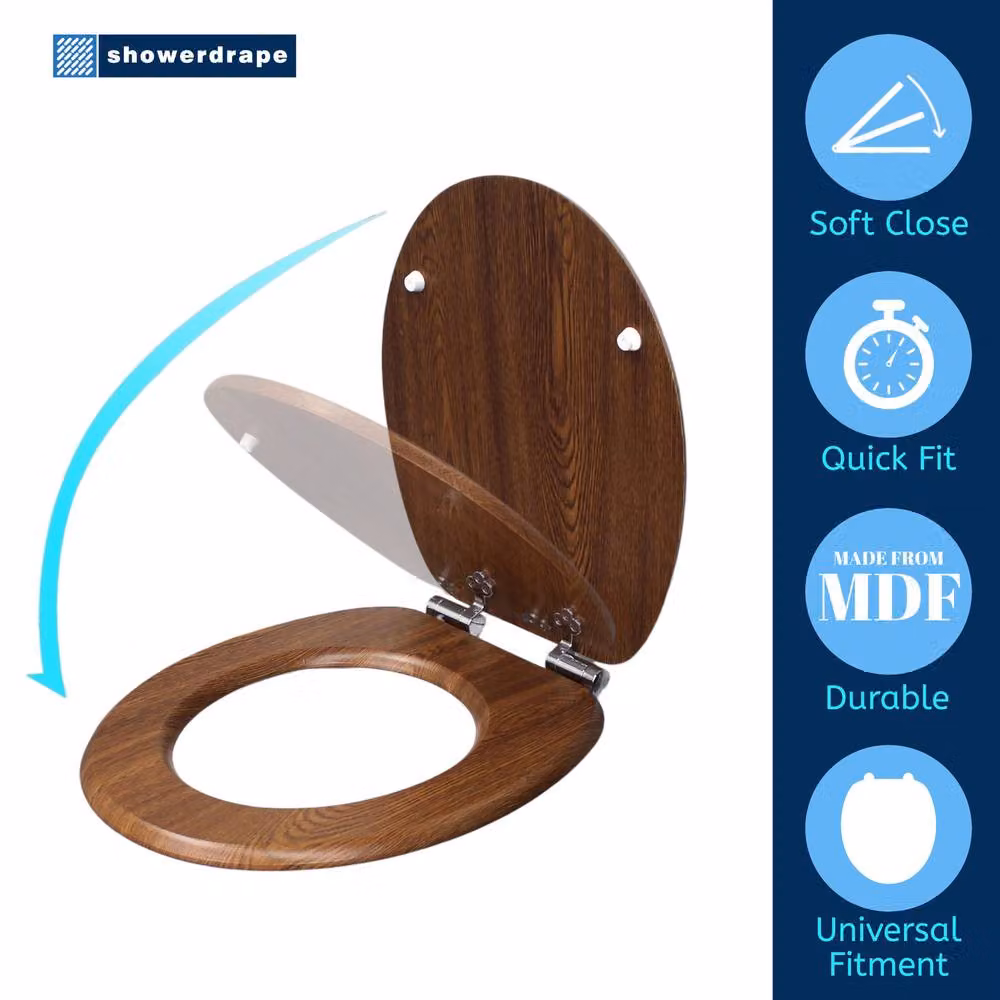Showerdrape Norfolk Soft Close Beech Wooden Toilet Seat in Brown W/D/H: 44.5 x 37.5 cm – 3