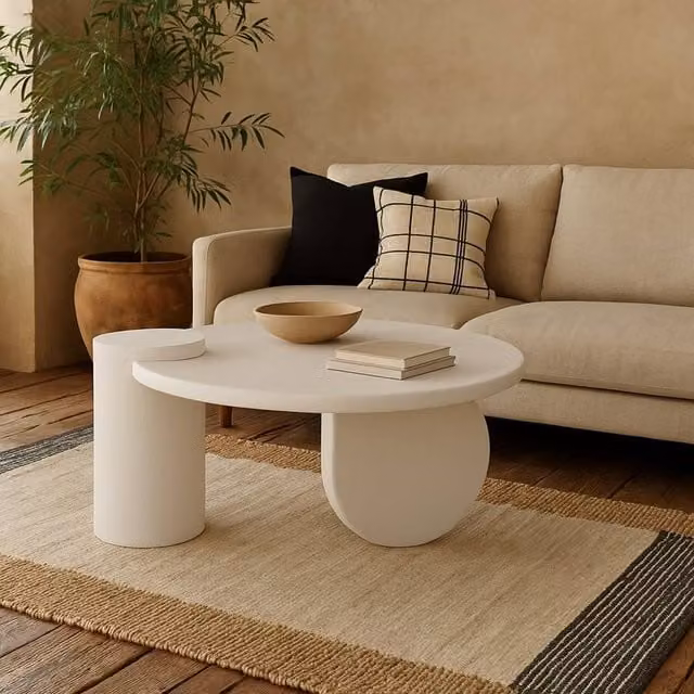 Wyld Haus Atlanta White Sculptural Round Coffee Table, W/D/H: 90 x 90 x 40 cm – 1