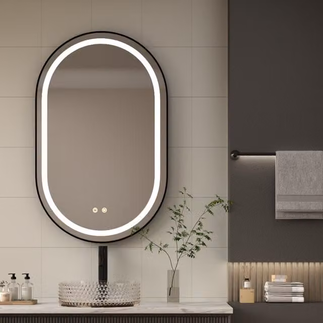Livingandhome Dimmable Oval LED Wall Mounted Bathroom Mirror in Black