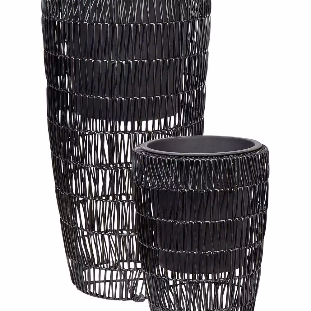Wyld and Coco EverLush PE Rattan Tall Plant Pot Set of 2 in Black with Plastic Inserts – 2