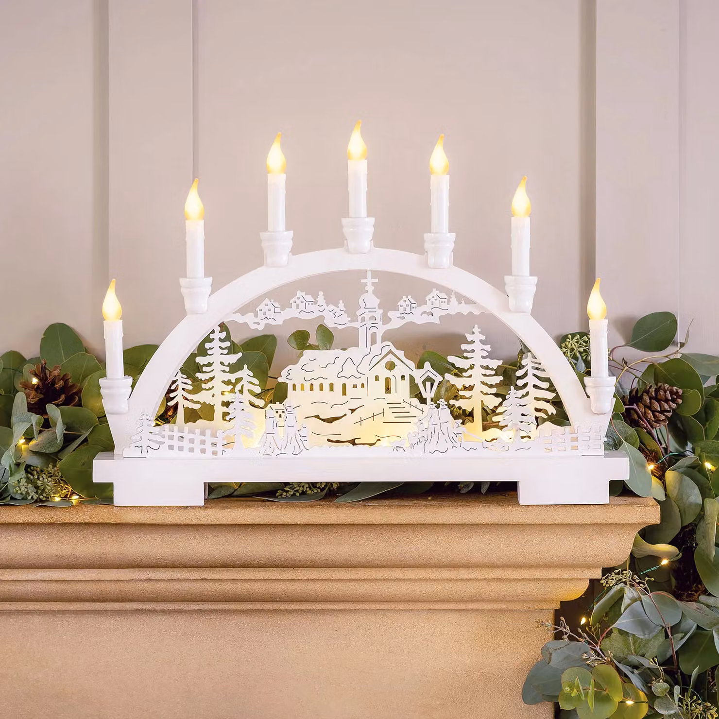 Christow Christmas Candle Bridge LED Tabletop Decoration in White, W/D/H: 45.5 x 34.5 x 6 cm – 2