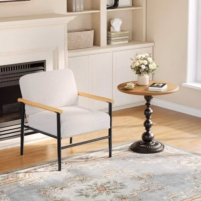 London Boutique Modern Upholstered Armchair Accent Chair in Beige – 1