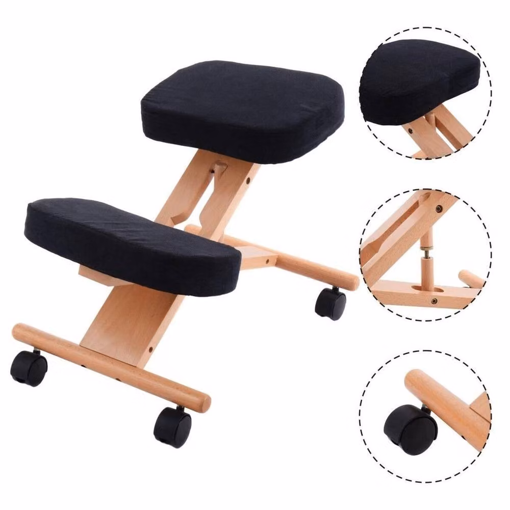 NESTLUNE Black Wooden Ergonomic Kneeling Chair with Castors – 2