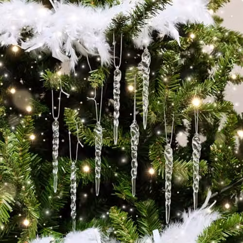 Melody Maison Set of 8 Transparent Acrylic Christmas Icicle Hanging Decorations, 13 cm