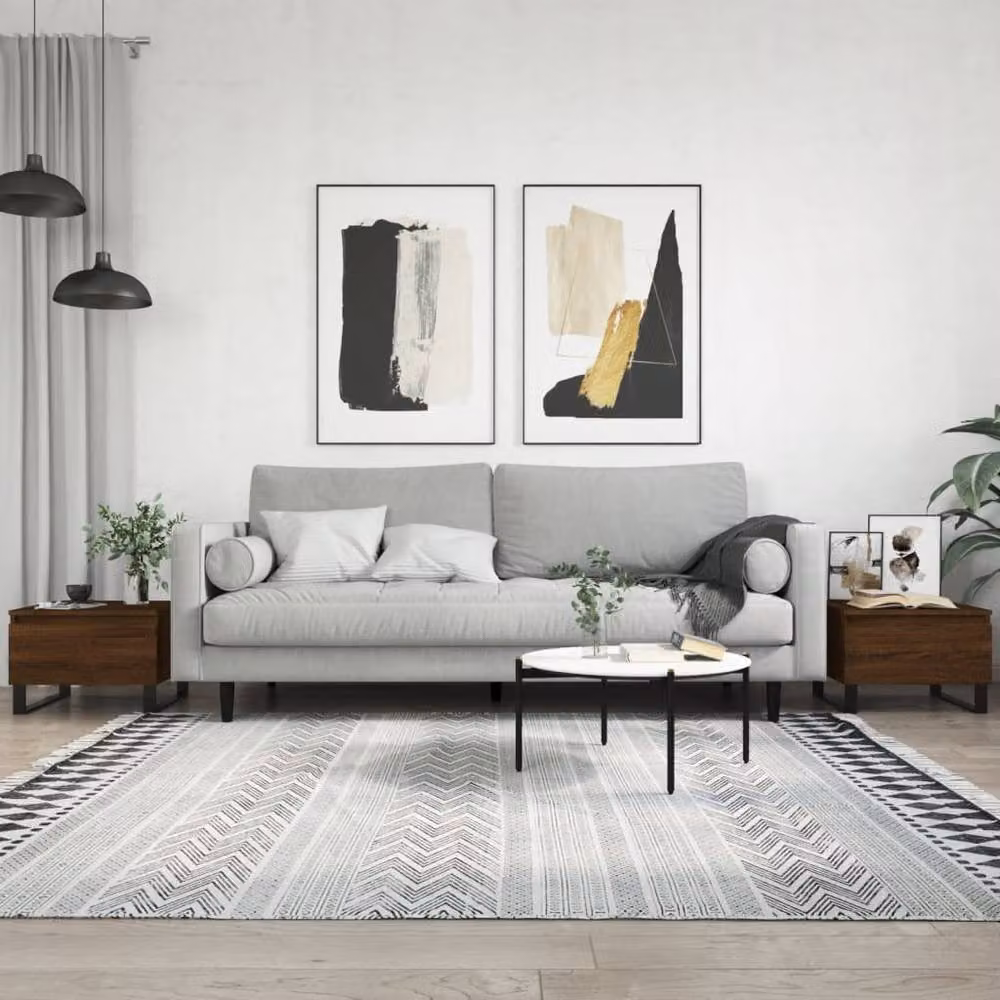 Berkfield Home Modern Nested Coffee Table Set in Brown Oak, 2 Pieces, W/D/H: 50 x 46 x 35 cm – 2