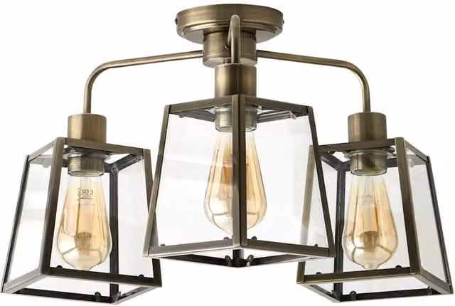 ValueLights Susie 3 Arm Glass Lantern Ceiling Light in Chrome, Gold/Brass or Black