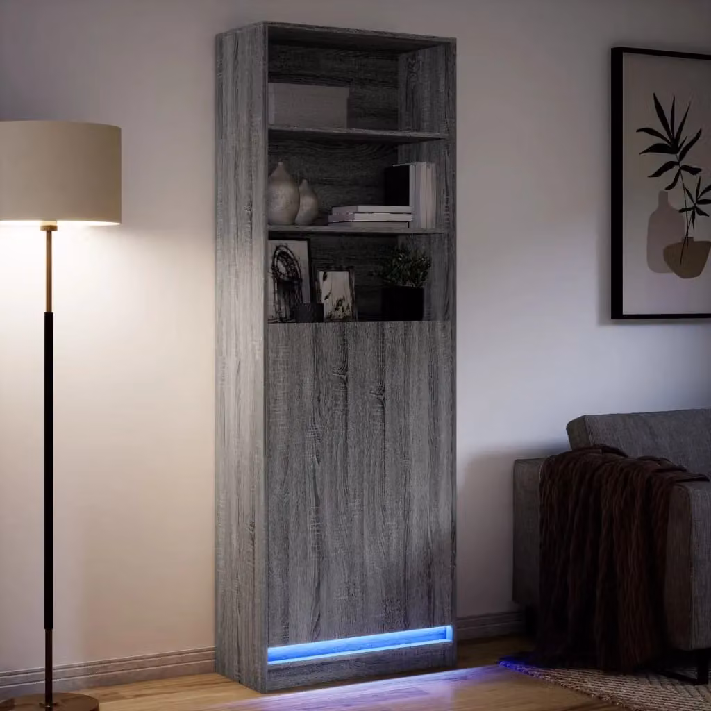 Berkfield Home Modern Highboard with Integrated LED Lighting in Grey Sonoma, W/D/H: 69 x 32.5 x 200 cm – 4