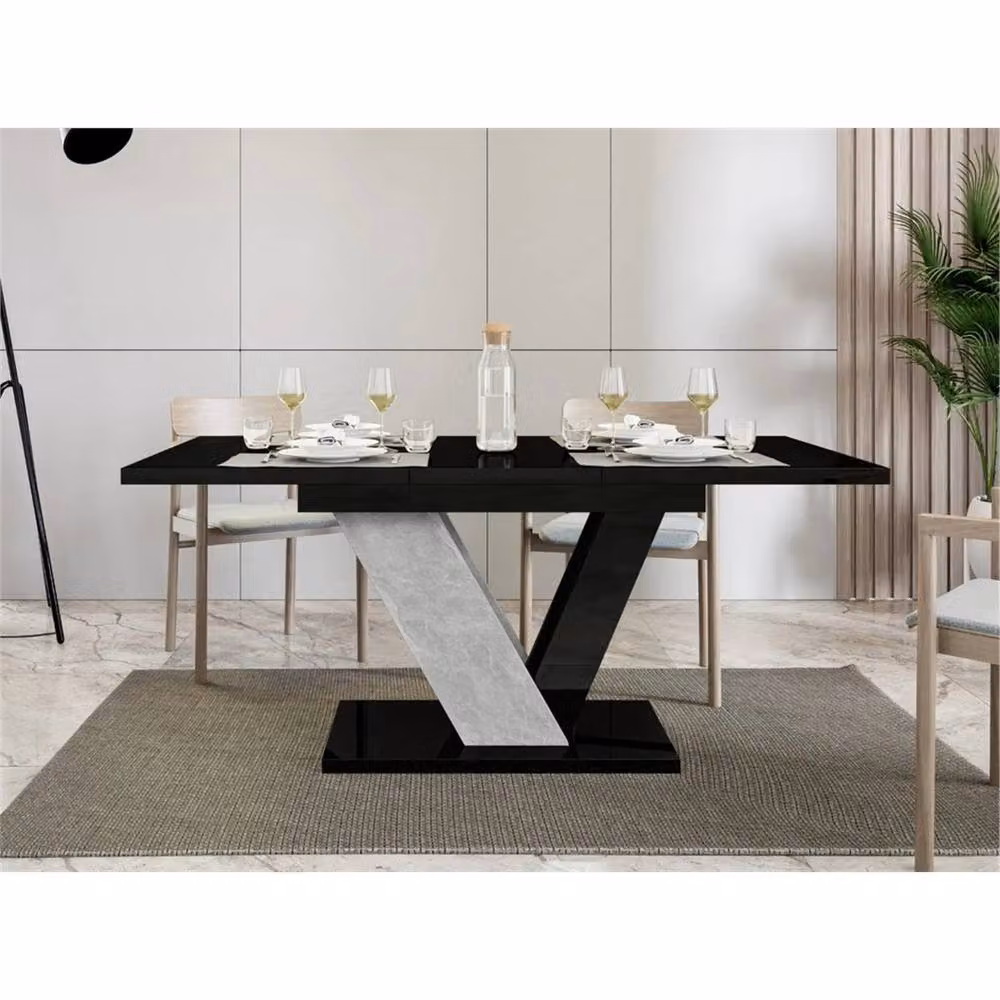 Nordara Modern Extendable Rectangular Dining Table in Black and Glass with X-Frame – 4