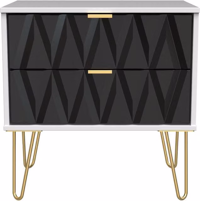 Ready Assembled 2 U Dallas 2 Drawer Side Table in Black and Gold