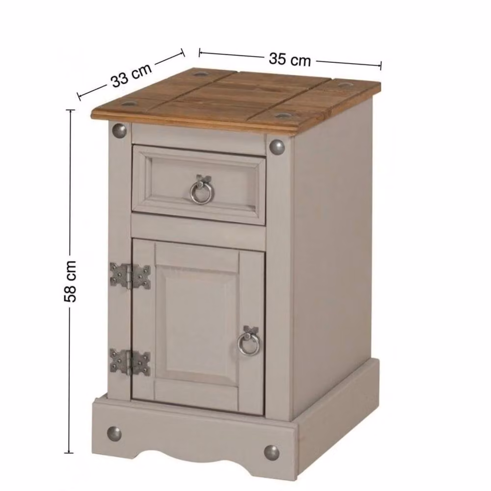 VOGREX Grey Painted Solid Pine Bedside Cupboard Cabinet with One Door and One Drawer, W: 100 cm, H: 80 cm – 2