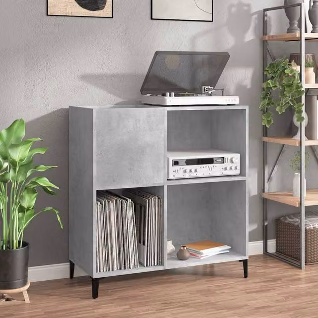 Berkfield Home Record Cabinet in Concrete Grey, W/D/H: 84.5 x 38.0 x 89.0 cm