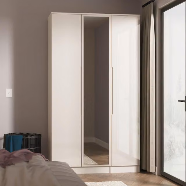 2 U Lucca Ready Assembled Tall Triple Mirror Wardrobe in Taupe – 1