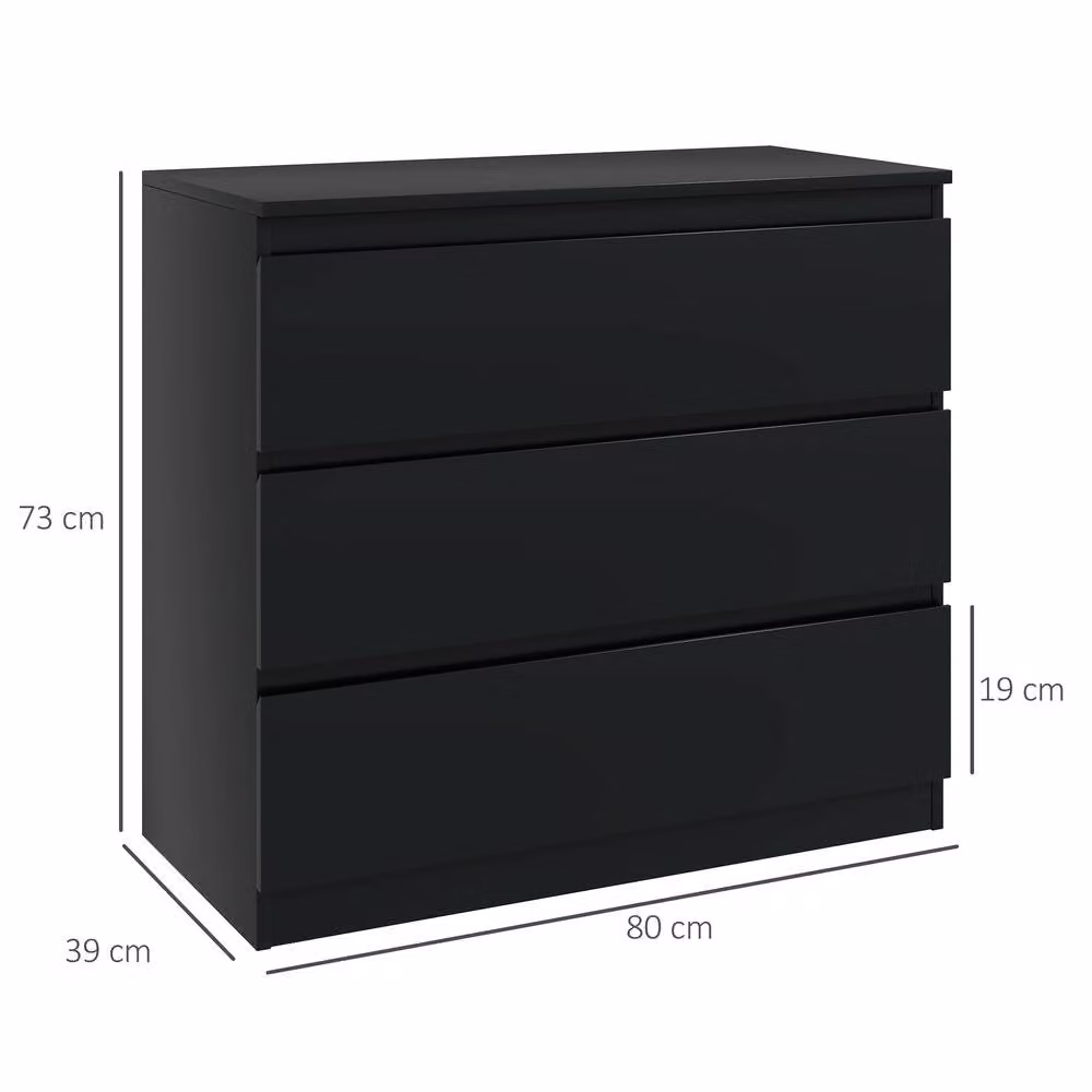 STILVORA Modern 3-Drawer Chest in Black Matt Wood – 3