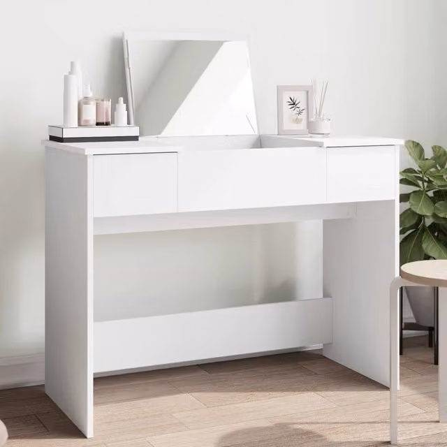 Berkfield Home Modern Dressing Table with Mirror in White, W: 100 cm, D: 45 cm, H: 76 cm – 1