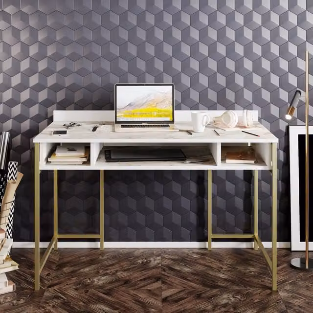 Decorotika Tumata Computer Desk in White and Gold