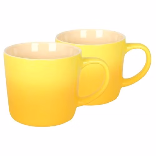 Argon Tableware Yellow Ombre Coffee Mugs, Set of 2, 330ml New Bone China Ceramic Mugs