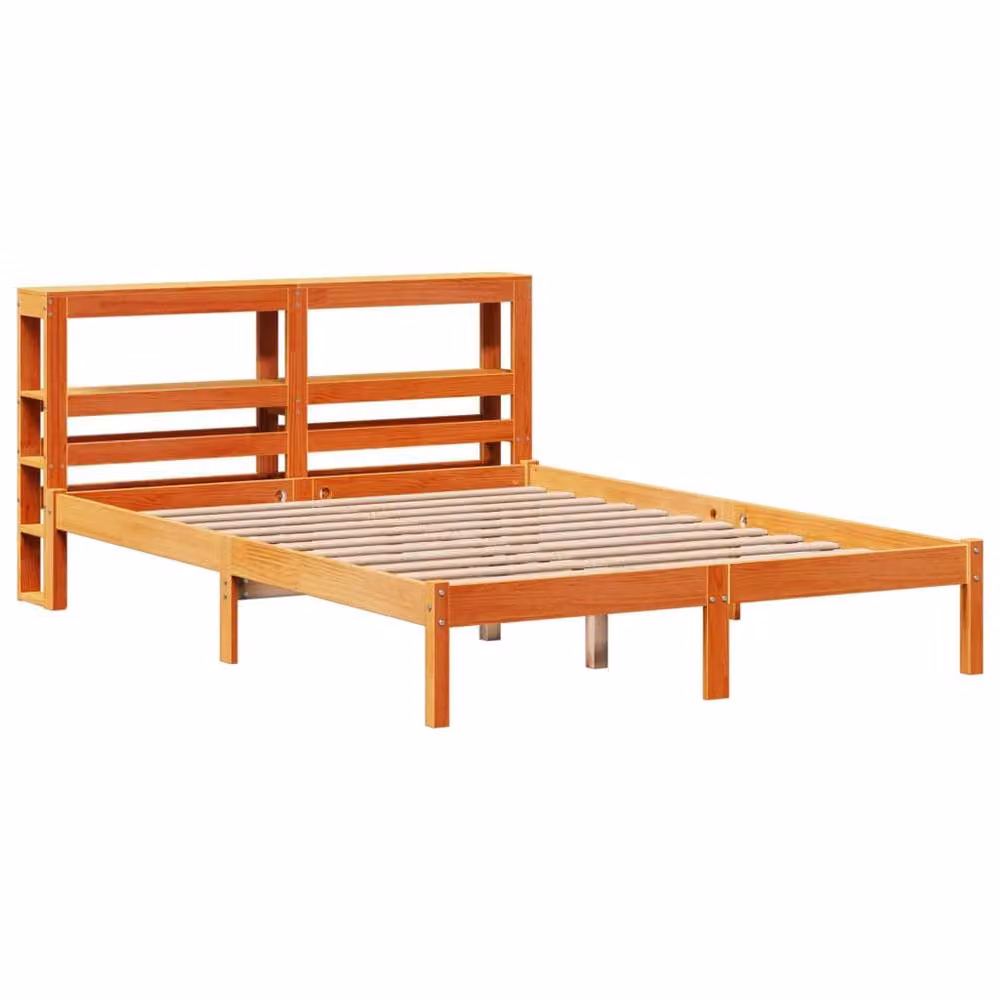 Berkfield Home King Size Solid Wood Bed Frame with Headboard and Side Compartments in Wax Brown, 150 x 200 cm – 2