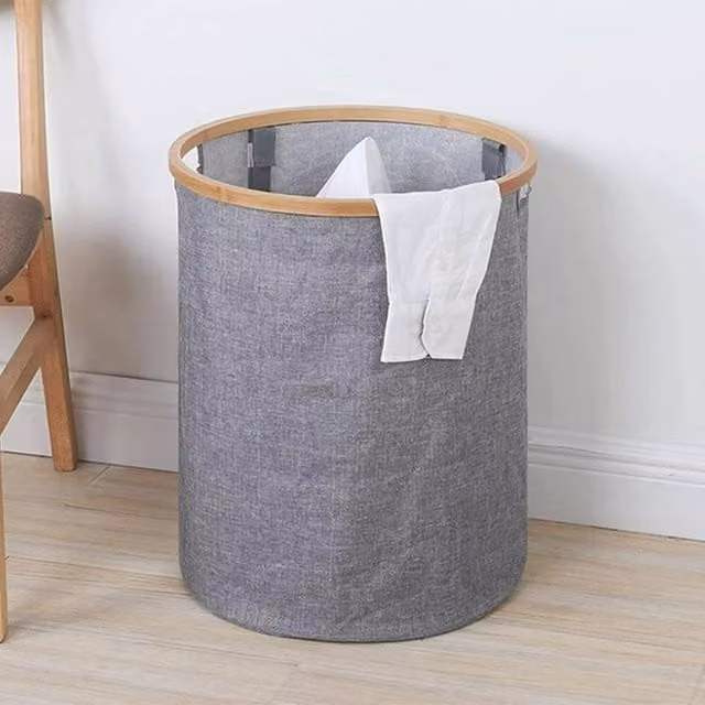 Kelvenix Collapsible Round Laundry Washing Basket with Removable Fabric Bag, 100L, Grey – 1