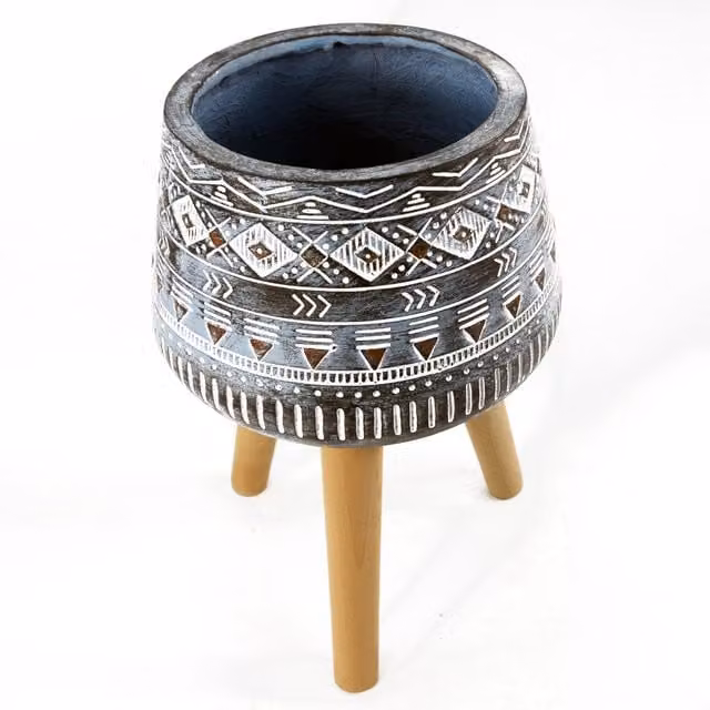 Pegdev Blue Round Fibreglass Planter with Stand for Indoor or Outdoor Use, W/D/H: 26.0 x 26.0 x 44.0 cm