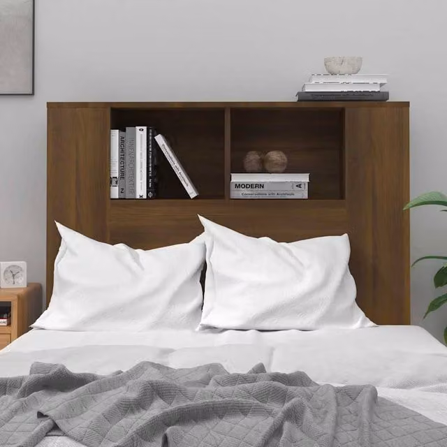 Berkfield Home Modern Headboard Cabinet in Brown Oak with Integrated Bedside Shelf, W/D/H: 100 x 18.5 x 104.5 cm