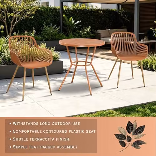 Core Products 3-Piece Bistro Garden Set with Round Metal Table and Two Sunray Armchairs – 2