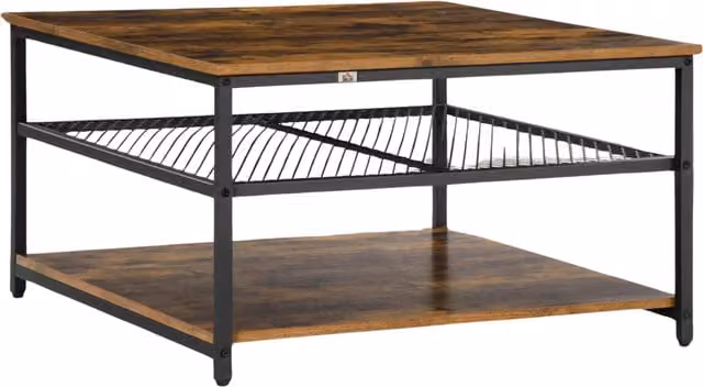 Pirlo Plush 3 Tier Industrial Coffee Table in Brown and Black, W/D/H: 80 x 80 x 45 cm
