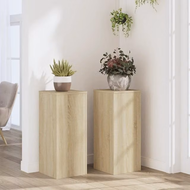 Berkfield Home Set of 2 Sonoma Oak Plant Stands in Brown, W/D/H: 30 x 30 x 70 cm