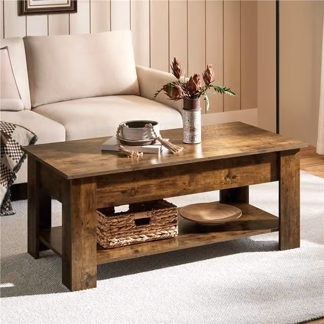 Yaheetech Lift Top Coffee Table with Hidden Storage in Rustic Brown