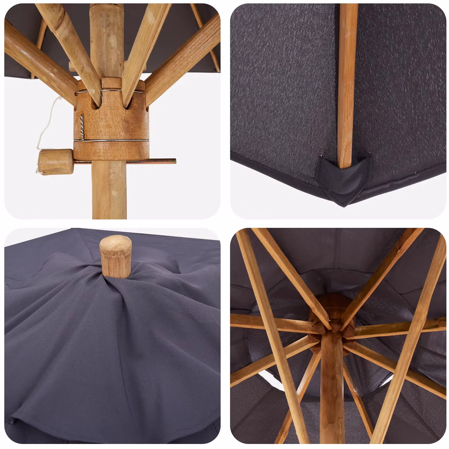 Berkfield Home Dark Grey Bamboo Garden Parasol W: 240 cm, D: 260 cm – 4