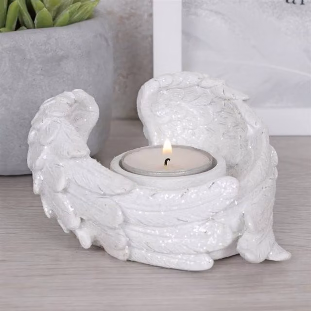 Uniqueful Glitter Angel Wing Tealight Candle Holder in White
