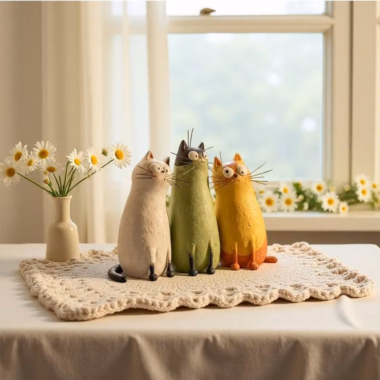 Quipulse Green Resin Cat Shaped Decorative Vase Ornament for Tabletop