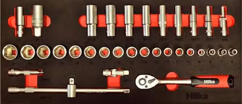 Hilka 34 Piece 3/8 Inch Drive Metric Socket Set in Silver Chrome Vanadium