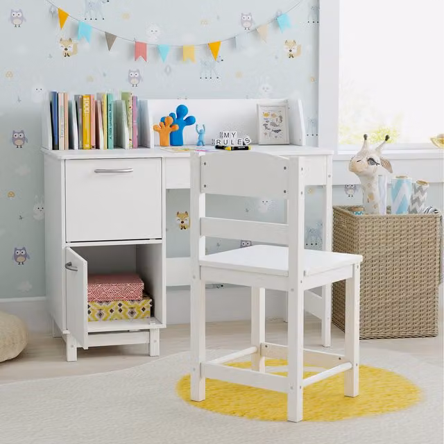 Costway Modern White Childrens Study Desk and Chair Set